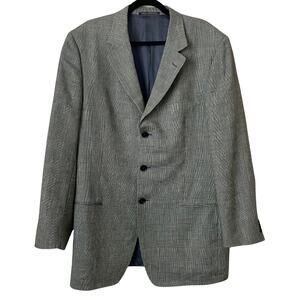 Ermenegildo Zegna Blazer Mens IT 54 US 44 Green Soft Plaid Linen‎ Wool Mohair